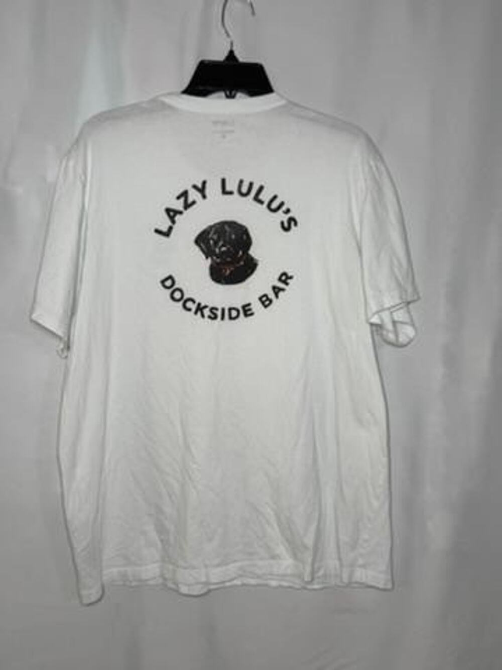 J.Crew Lazy Lulu's Dockside Bar Graphic T-Shirt Mens XL White Black Lab Dog